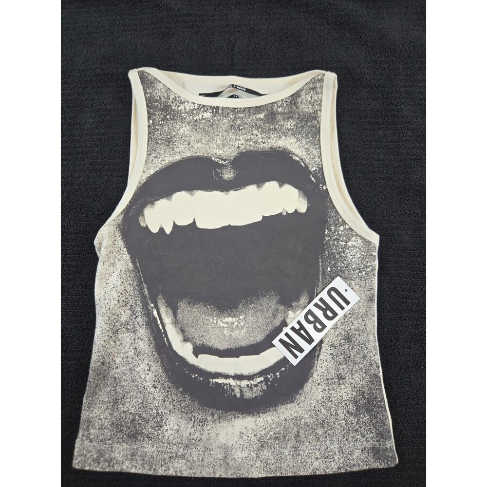Silence + Noise Women's S White/Gray/Black Cropped Round Neck Graphic Tank